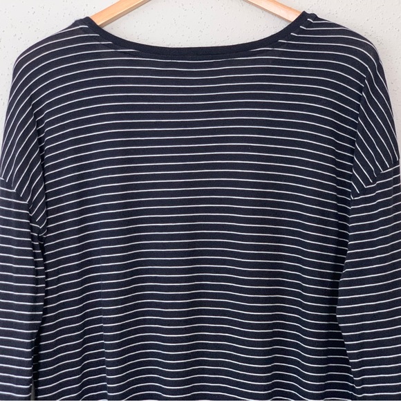 Vince 100% Pima Cotton Boxy Fit Striped Long Sleeve Tee Top in Black White Sz M - Picture 5 of 7